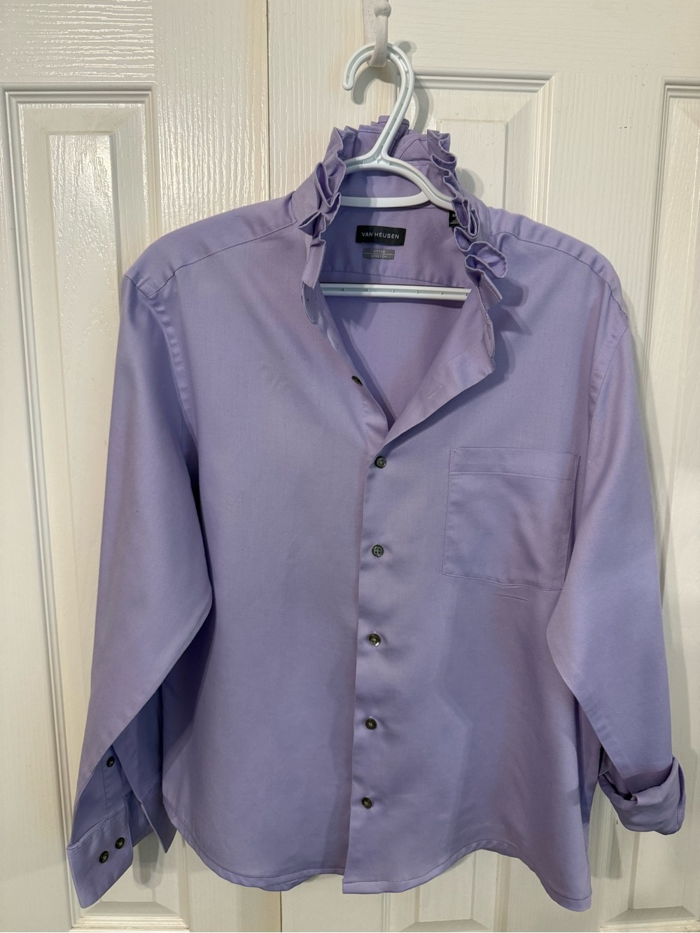 Woman’s Lavender Ruffle Collar Button-Down Shirt